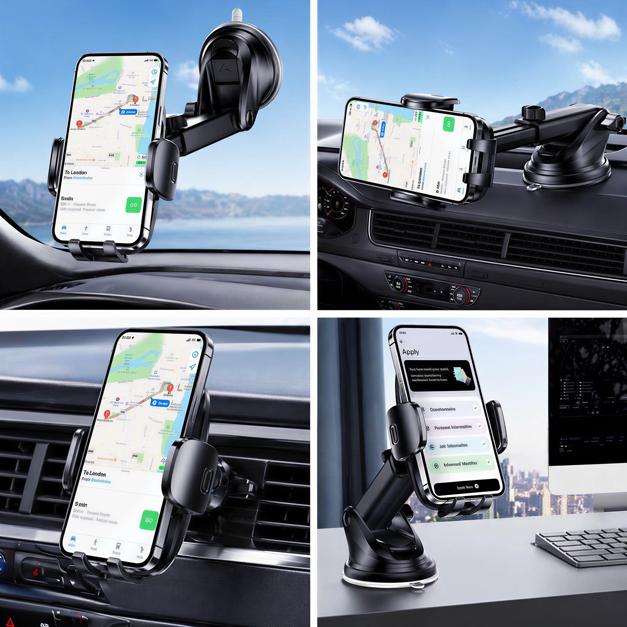 YOOVEE 3-in-1 Universal Car Phone Holder - Heavy-Duty Dash, Windshield & Vent Mount