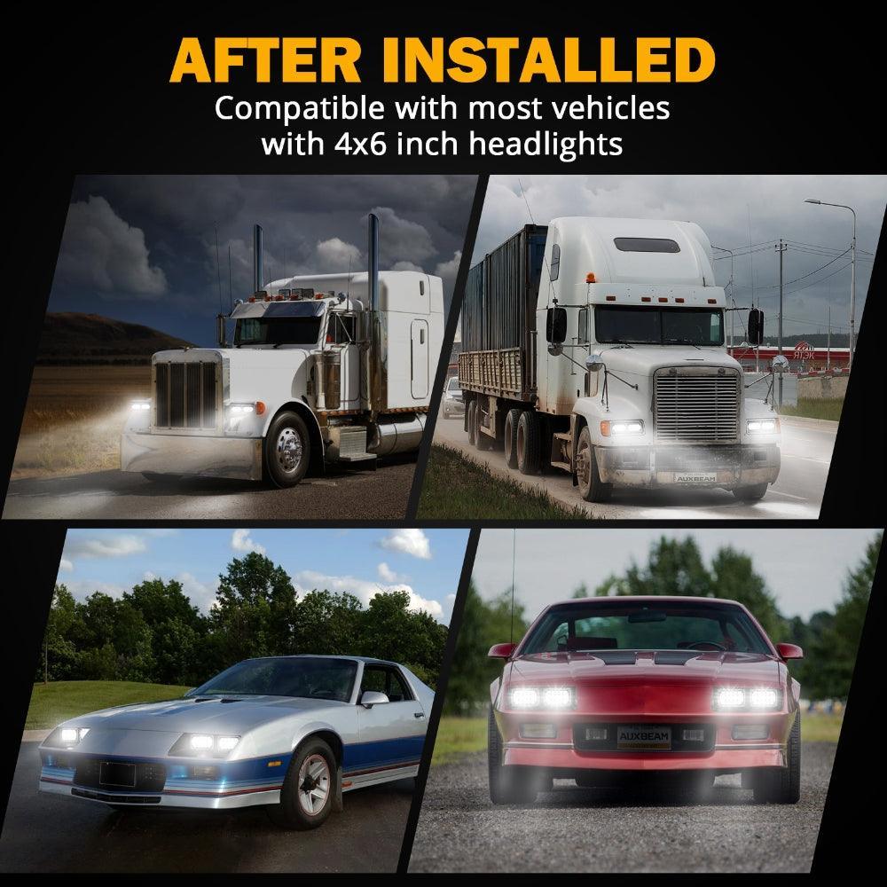 Auxbeam 4x6 LED Headlights Rectangular Headlamps Hi/Lo Sealed Beam