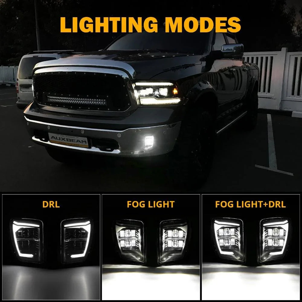 Auxbeam DOT Approved LED Fog Lights with DRL for 2013-2018 Dodge Ram 1500
