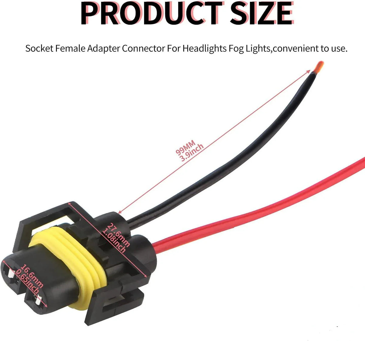 Auxbeam H11 LED Headlight Socket Male & Female Adapter Wiring Harness Connector