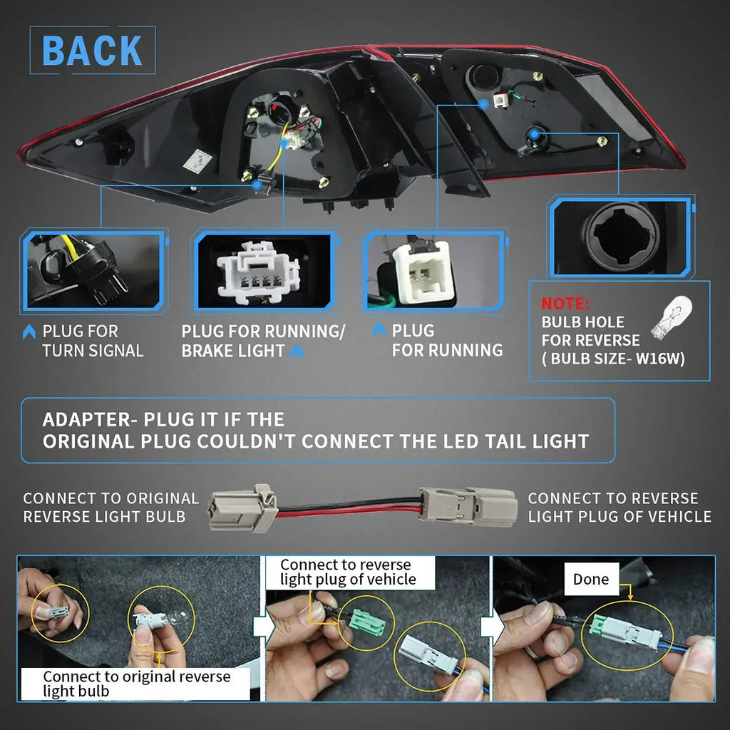 Vland LED Tail Light Assembly for 2013-2017 Honda Accord 9th Gen Sedan