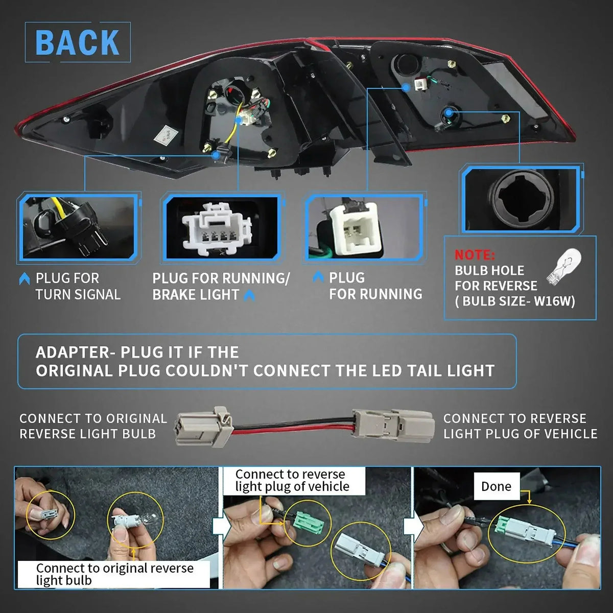 Vland LED Tail Light Assembly for 2013-2017 Honda Accord 9th Gen Sedan
