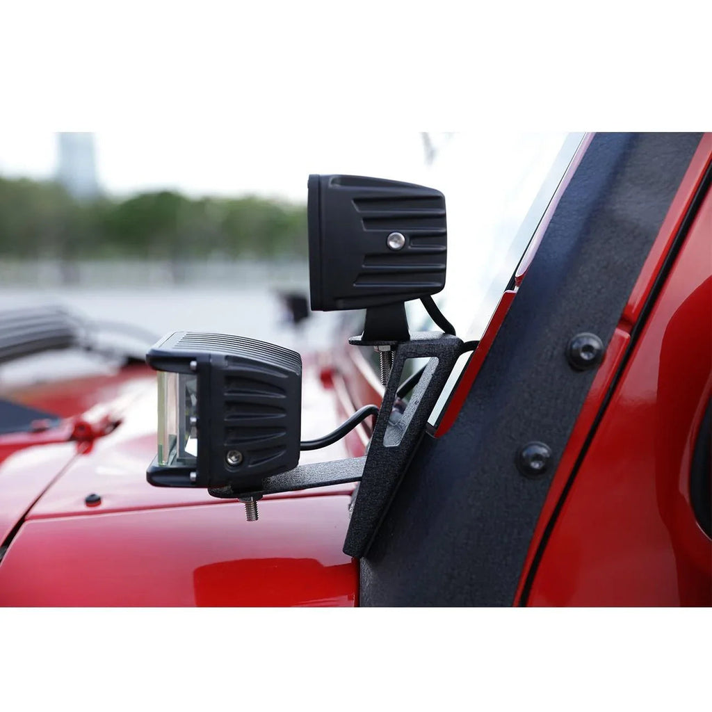 Auxbeam Dual A-Pillar Pods Light Windshield Mount for Jeep Wrangler JK 2007-2017
