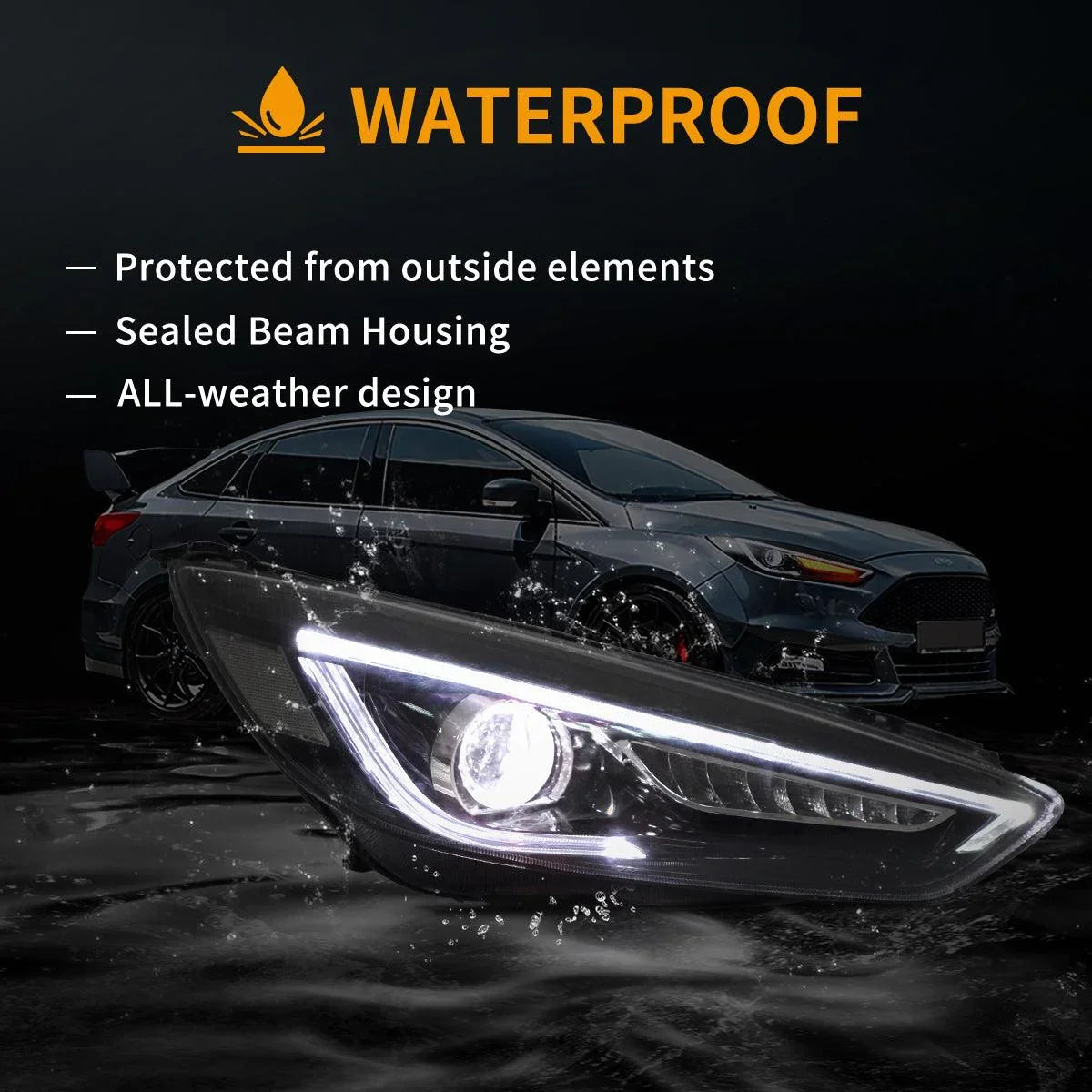 Vland LED Headlight Assembly for 2015-2018 Ford Focus 3rd Gen Mark III Facelift