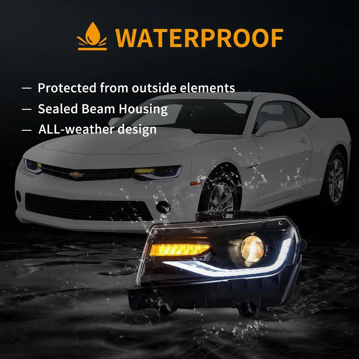 Vland LED Headlight Assembly Dual Beam Projector for 2014-2015 Chevrolet Camaro
