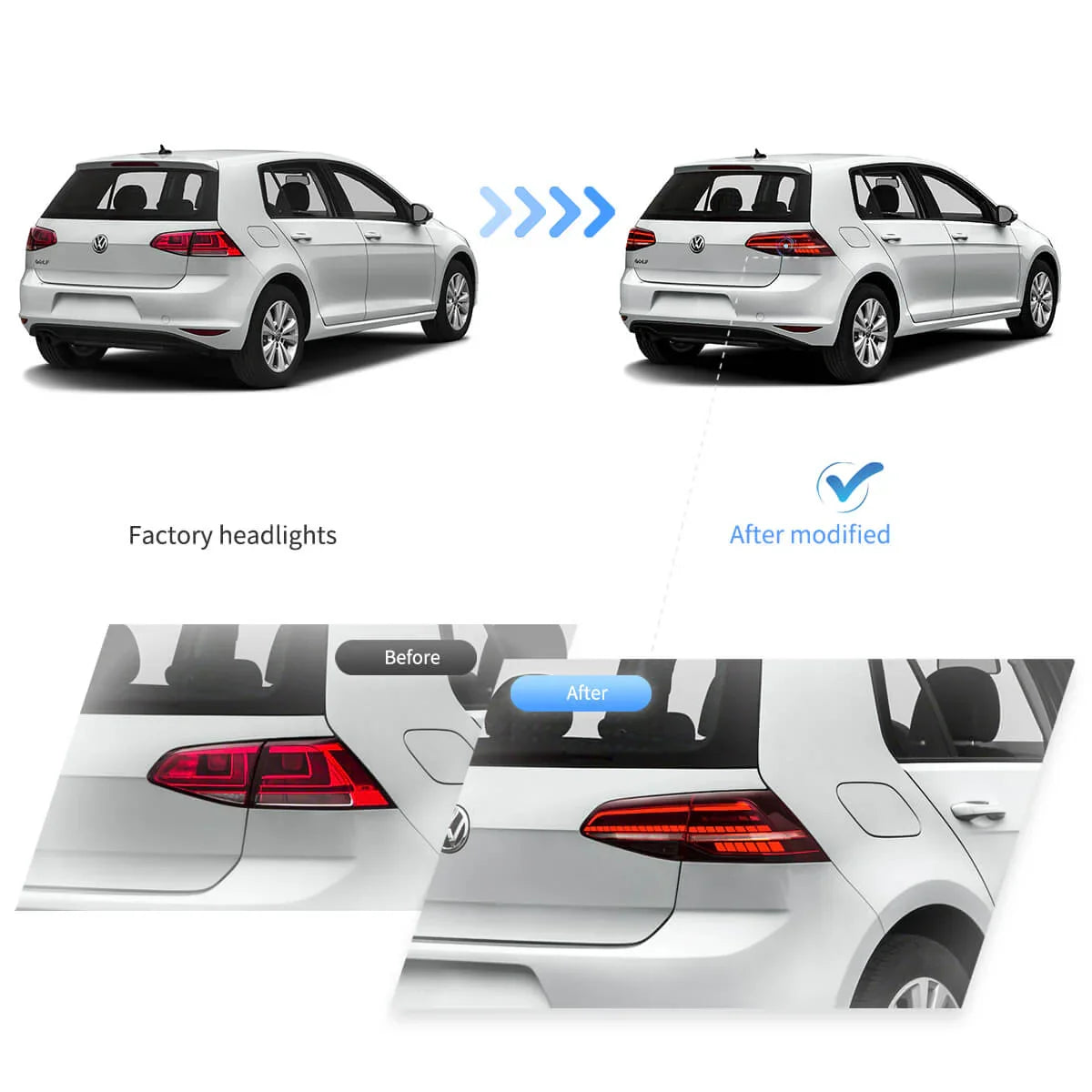 Vland LED Tail Light Assembly for 2013-2021 Volkswagen Golf MK7 MK7.5 Hatchback