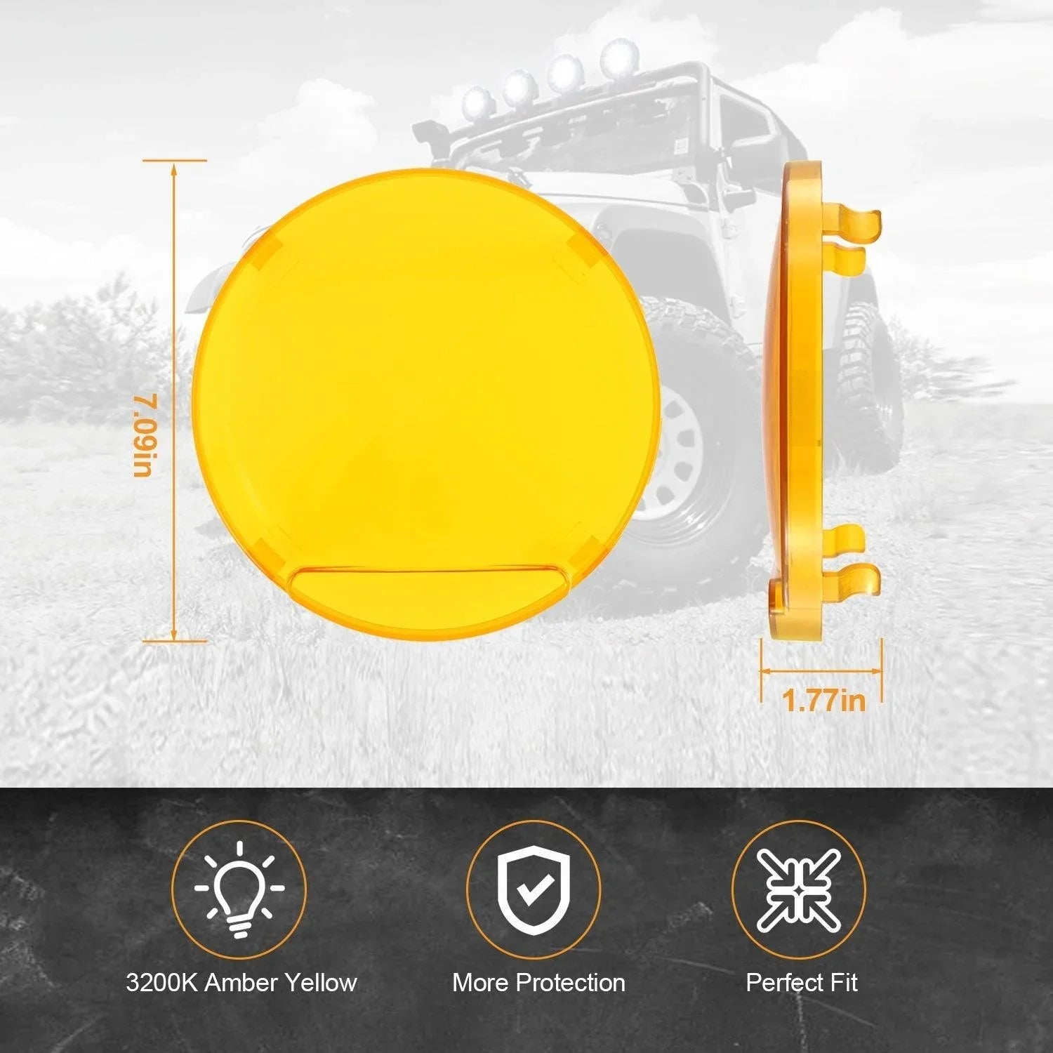 7 Inch 90W Round Spot Beam Offroad LED Driving Lights w/ SAE Compliant+Amber/Black Covers(Optional)