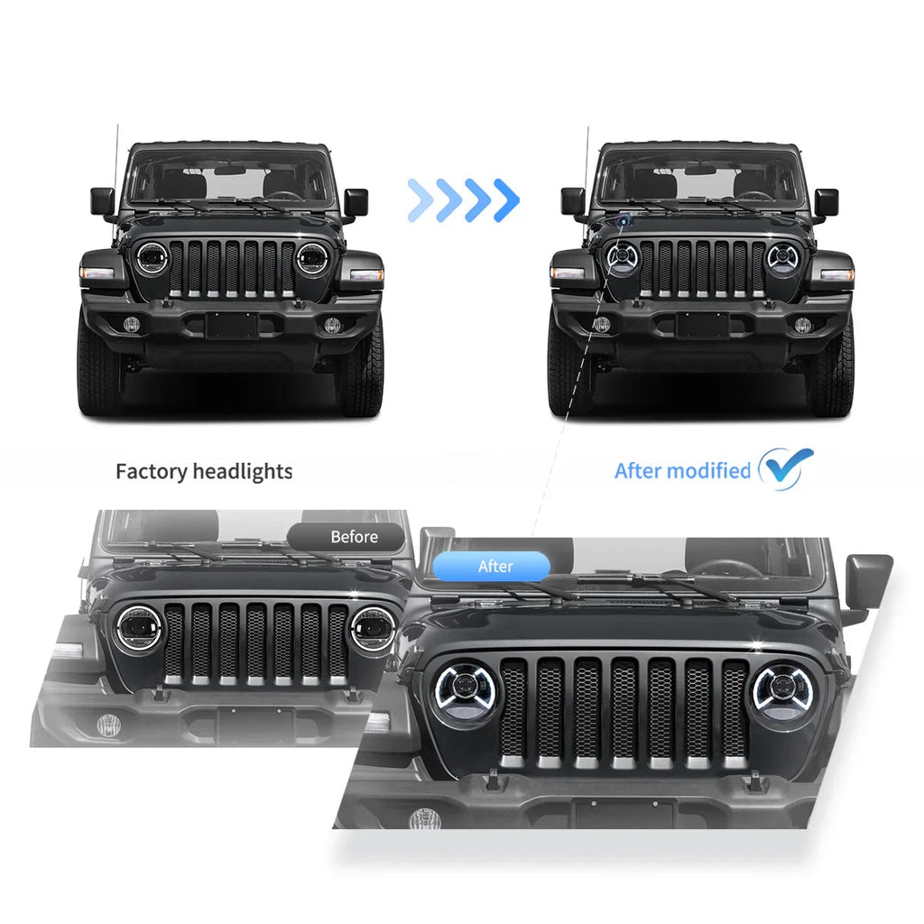 Vland Full LED Dual Beam Projector Headlight Assembly With Blue Breath Light
