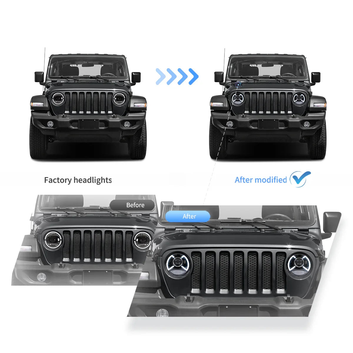 Vland Full LED Dual Beam Projector Headlight Assembly With Blue Breath Light