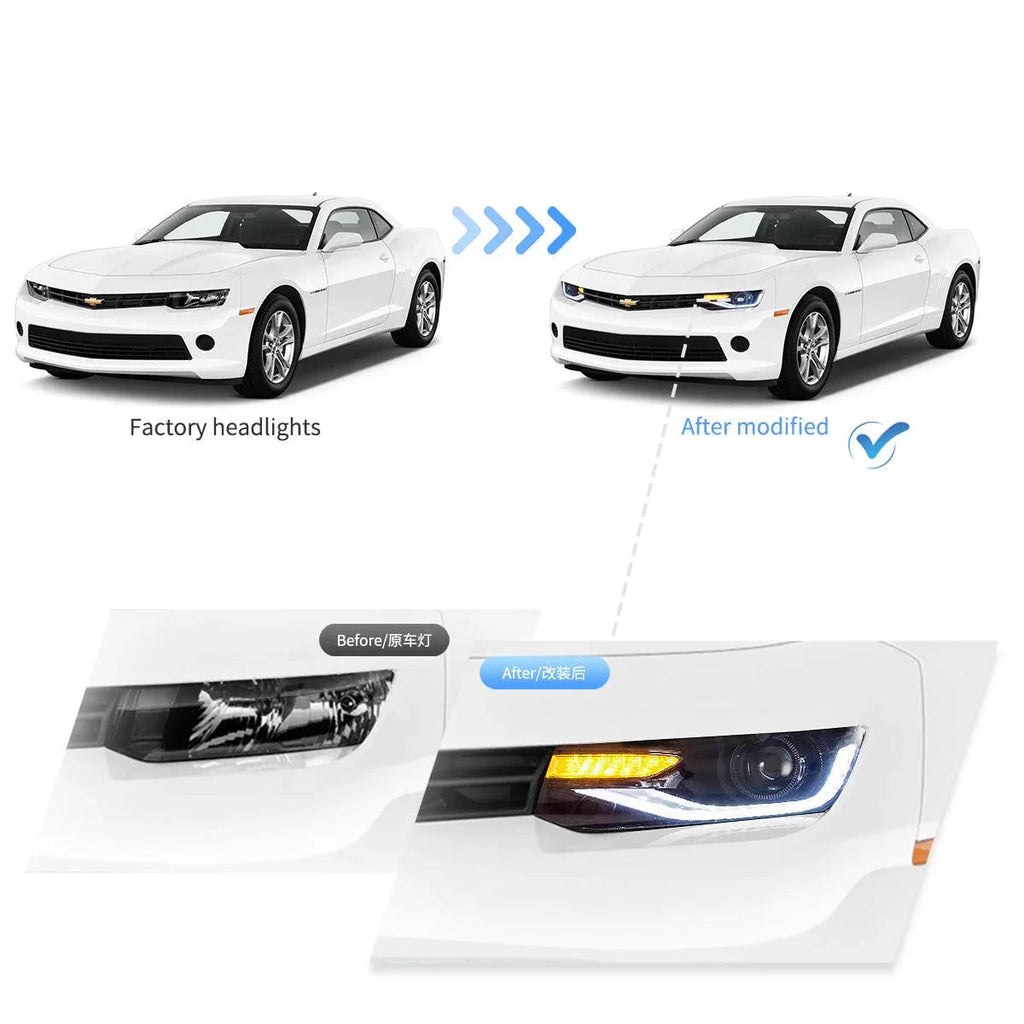 Vland LED Headlight Assembly Dual Beam Projector for 2014-2015 Chevrolet Camaro