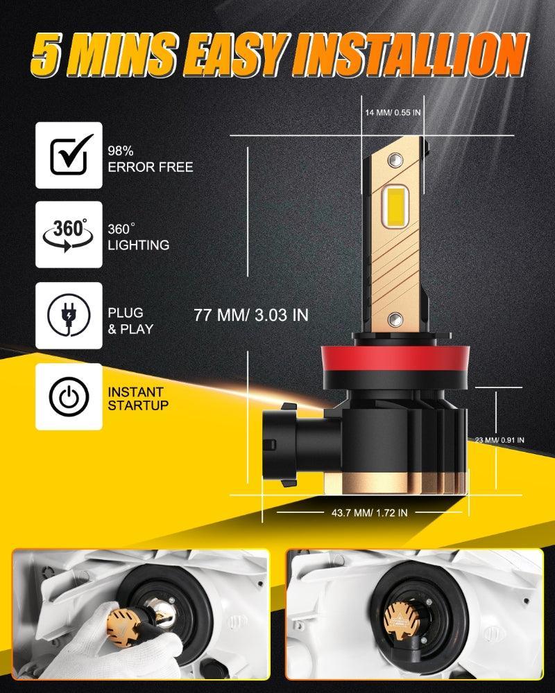 Auxbeam H11 H9 H8 H16JP LED FOG Light/DRL Bulbs 44W 3000K Golden Yellow Z3