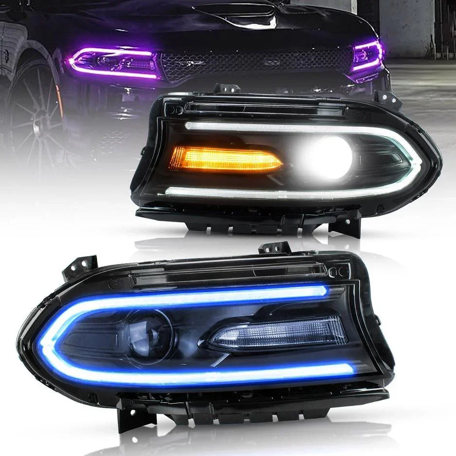 Vland LED Headlight Assembly RGB Style for 2015-2023 Dodge Charger 7th Gen (LD)
