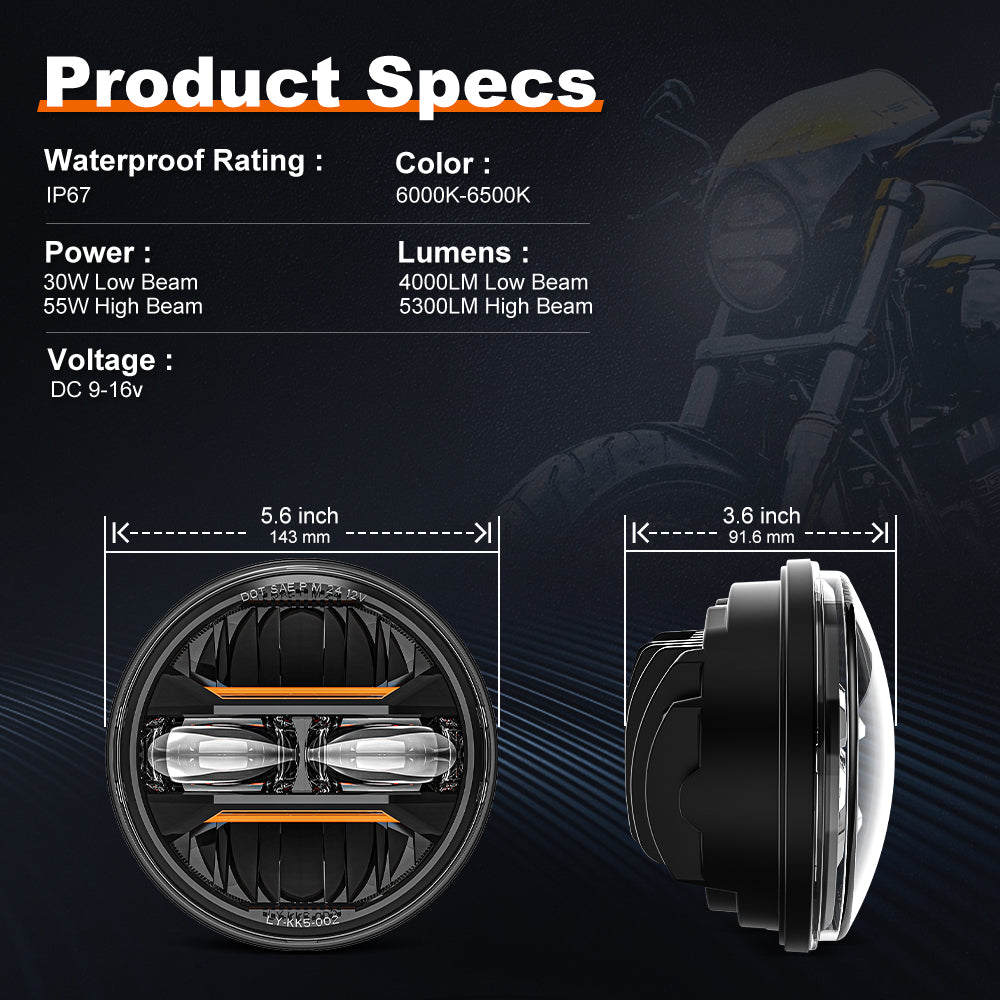 Auxbeam 5.75 Inch 55W DOT Motorcycle LED Headlight for Sportster/Softail/Dyna