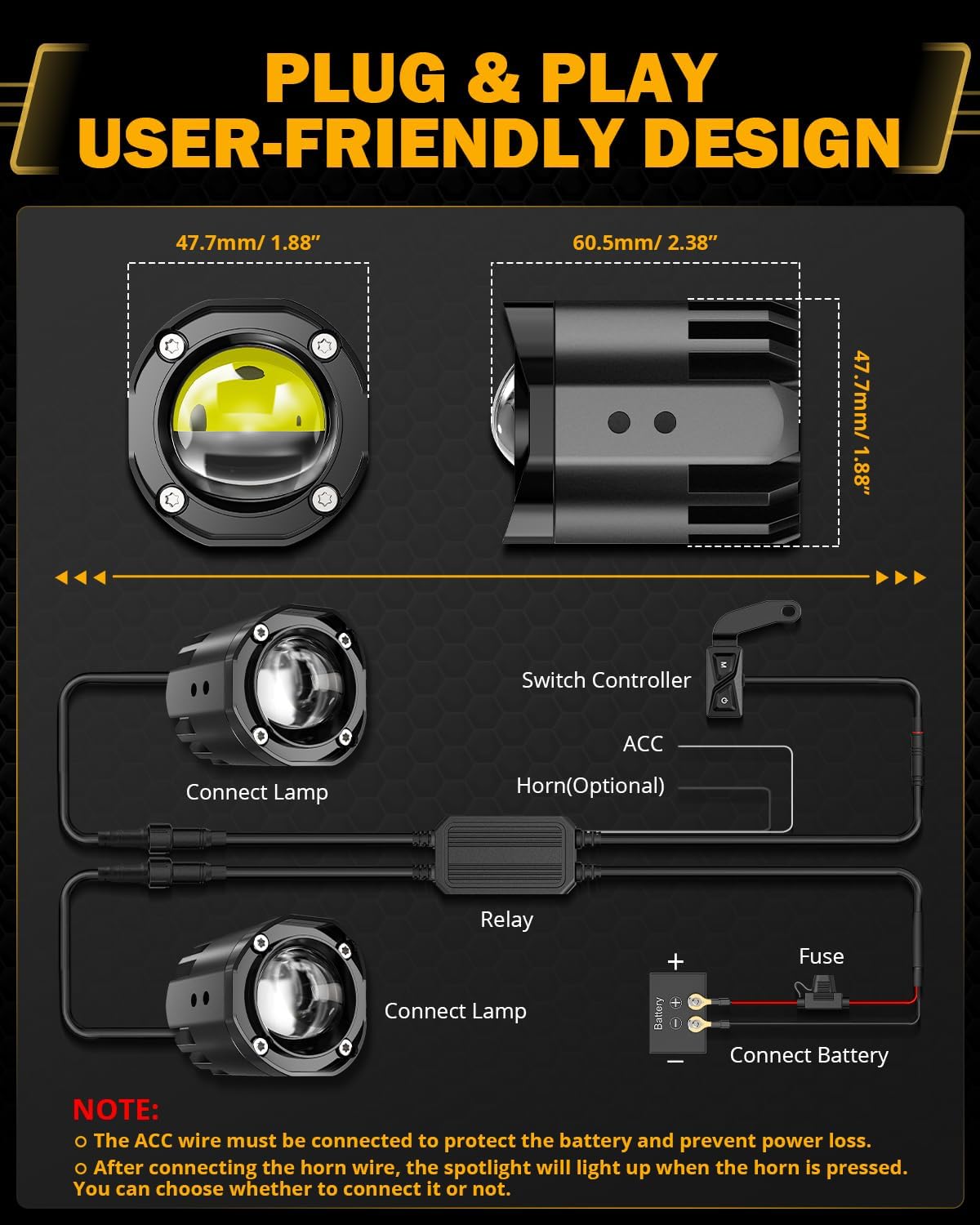 Auxbeam 2 Inch Mini Dual-Color Motorcycle LED Spotlight