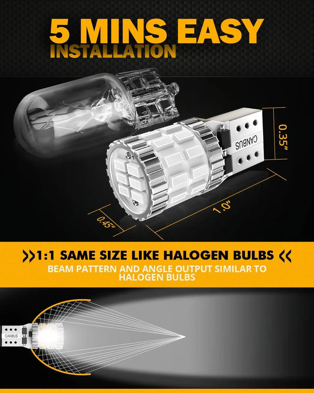 Auxbeam 168 2825 W5W T10 LED License Plate/Side Marker/Interior Light Bulbs 3W