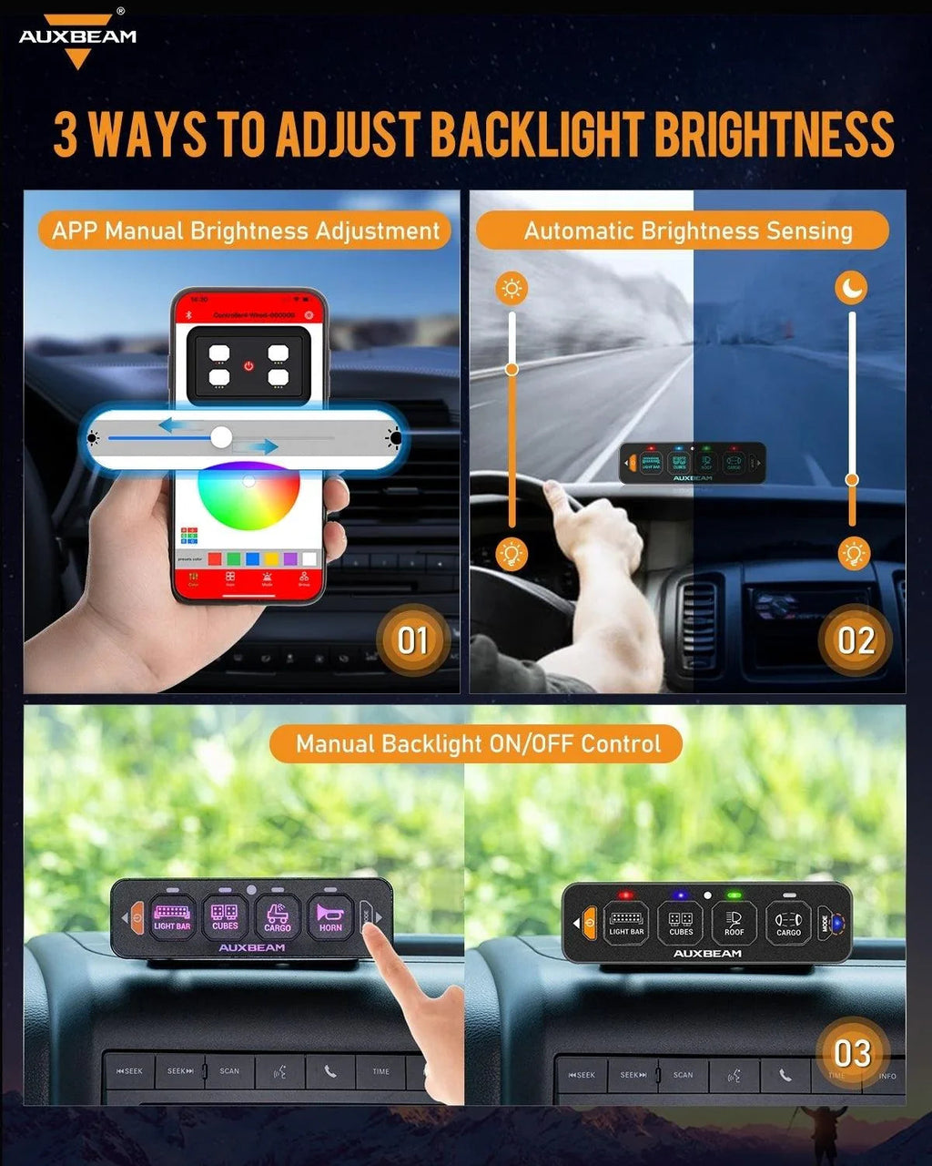 Auxbeam AS Series 4 Gang (AS-400) RGB Slim Switch Panel with APP&Remote Control