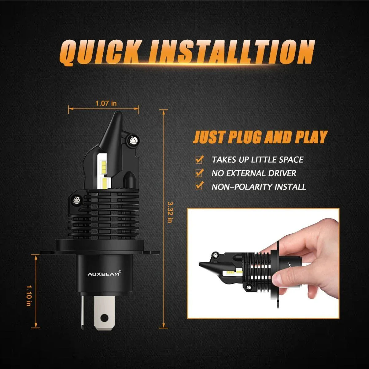 Auxbeam Q10 Series Fanless&Wireless 1:1 Halogen Size for 2005-2011 Toyota Tacoma