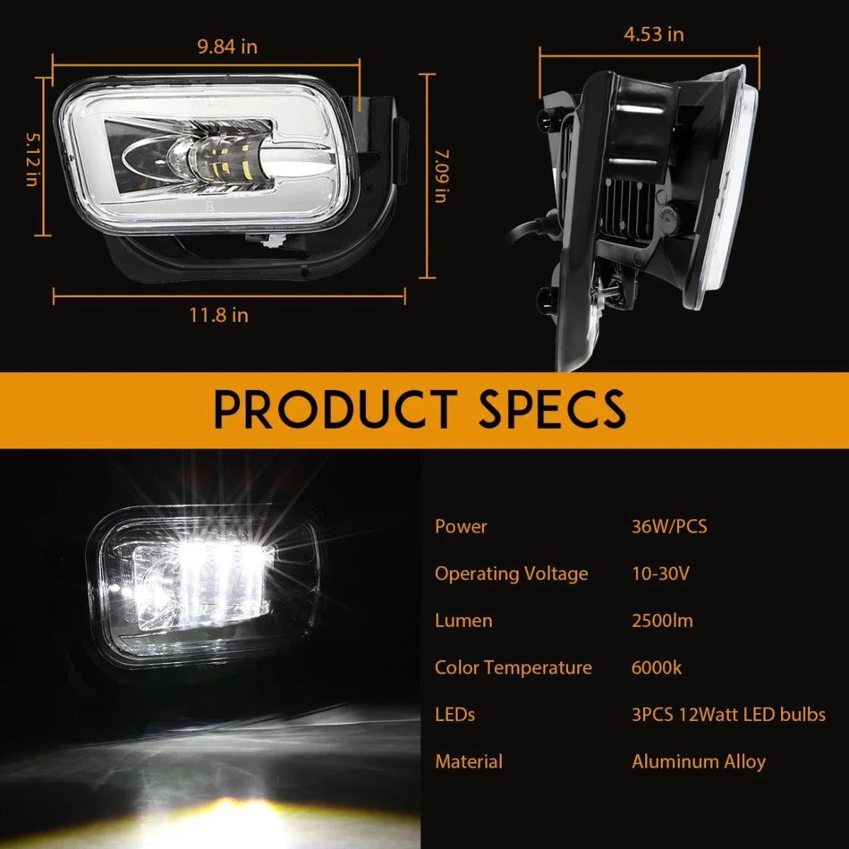 Auxbeam 36W LED Fog Light for Dodge Ram 1500 2009-2012 Dodge Ram 2500/3500