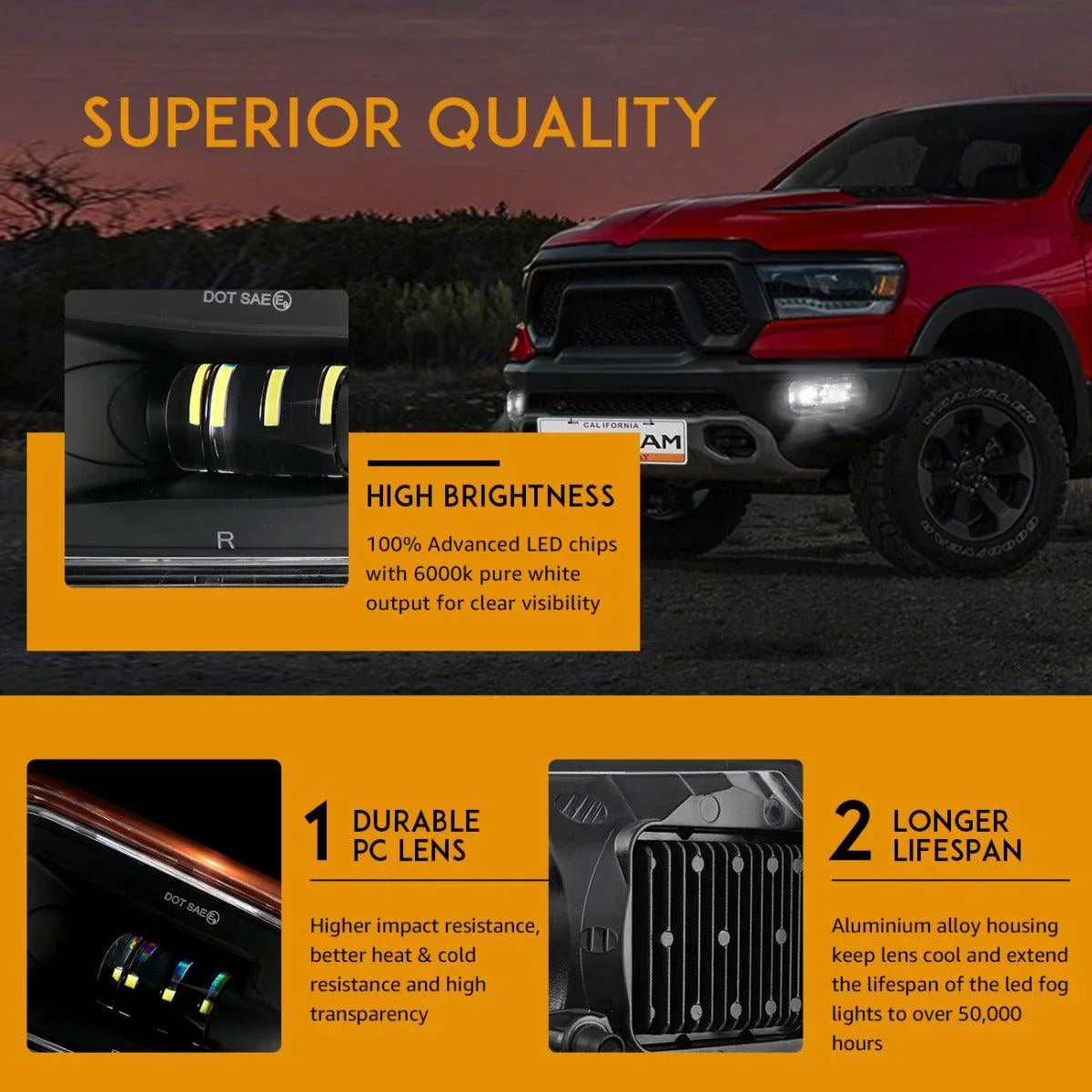 Auxbeam 36W LED Fog Light for Dodge Ram 1500 2009-2012 Dodge Ram 2500/3500