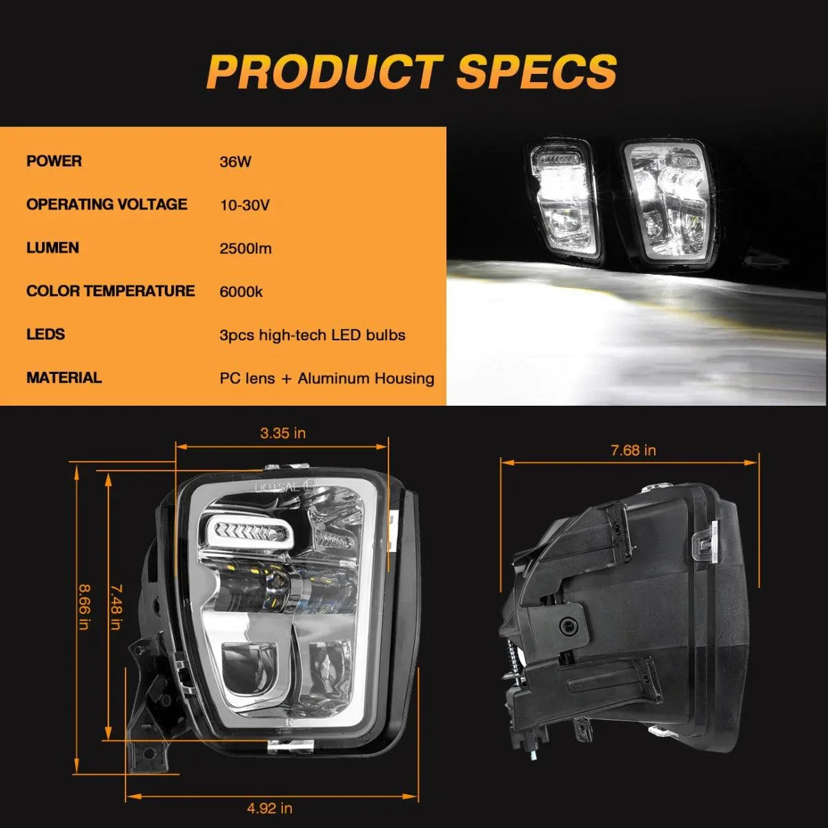 Auxbeam 36W LED Fog Lights for Dodge Ram 1500 2013-2018