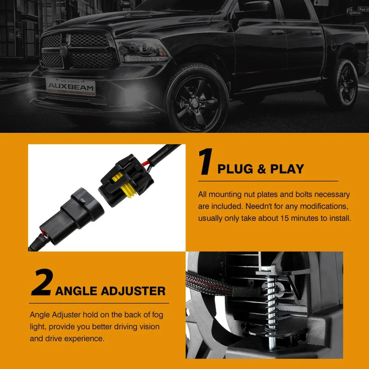 Auxbeam 36W LED Fog Lights for Dodge Ram 1500 2013-2018