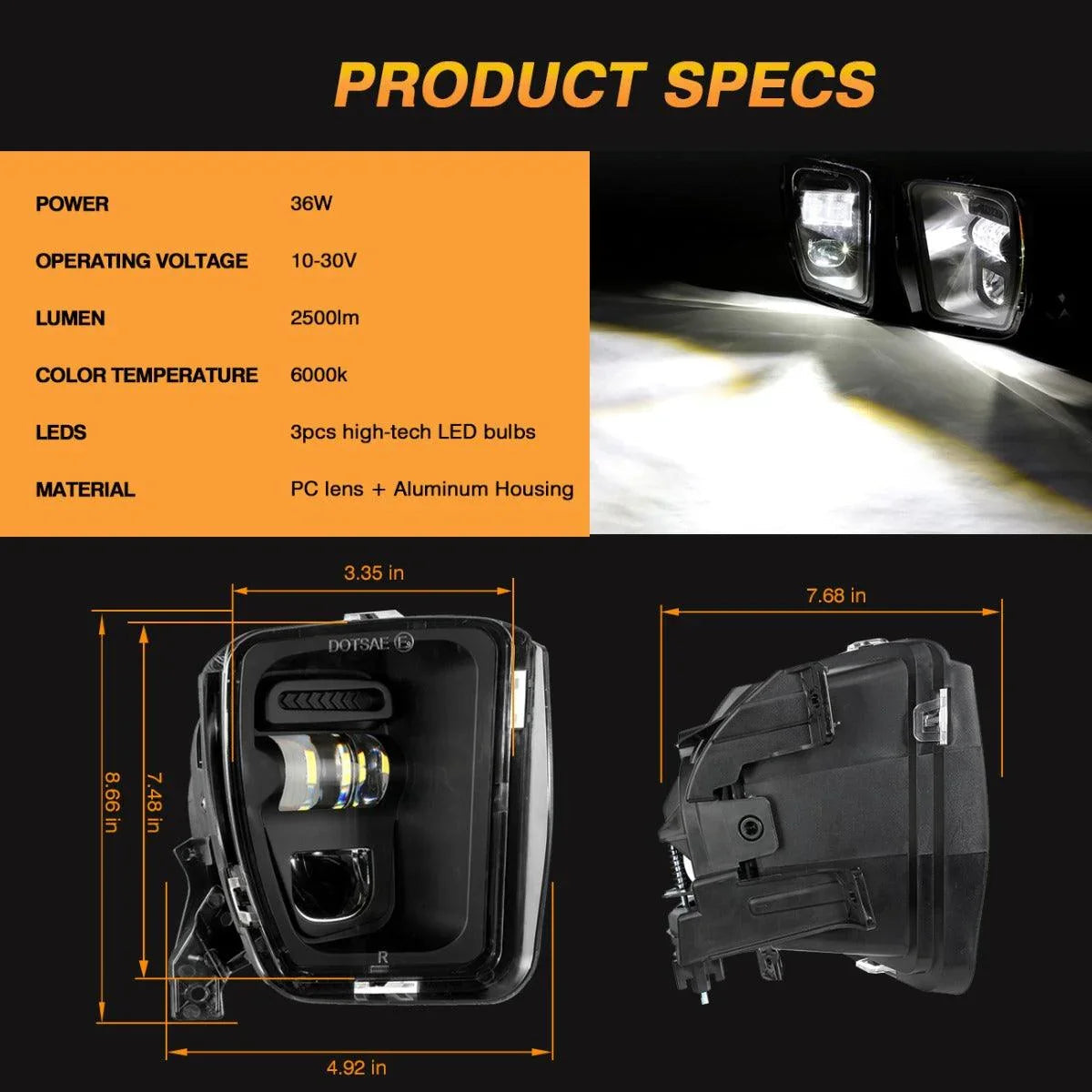 Auxbeam 36W LED Fog Lights for Dodge Ram 1500 2013-2018