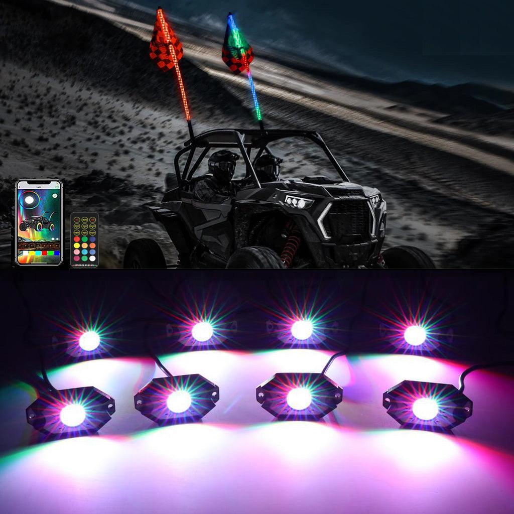Auxbeam 2Pcs 3FT RGB LED Whip Lights with Turn Signal & Brake Light + RGB LED
