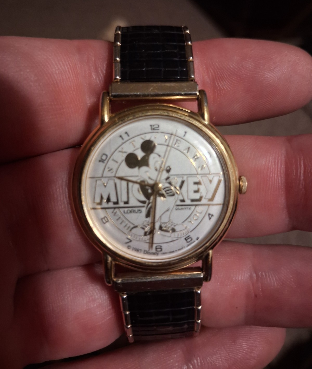 Vintage 1987 Lorus Mickey Mouse Watch 60th Anniversary Black Metal Band