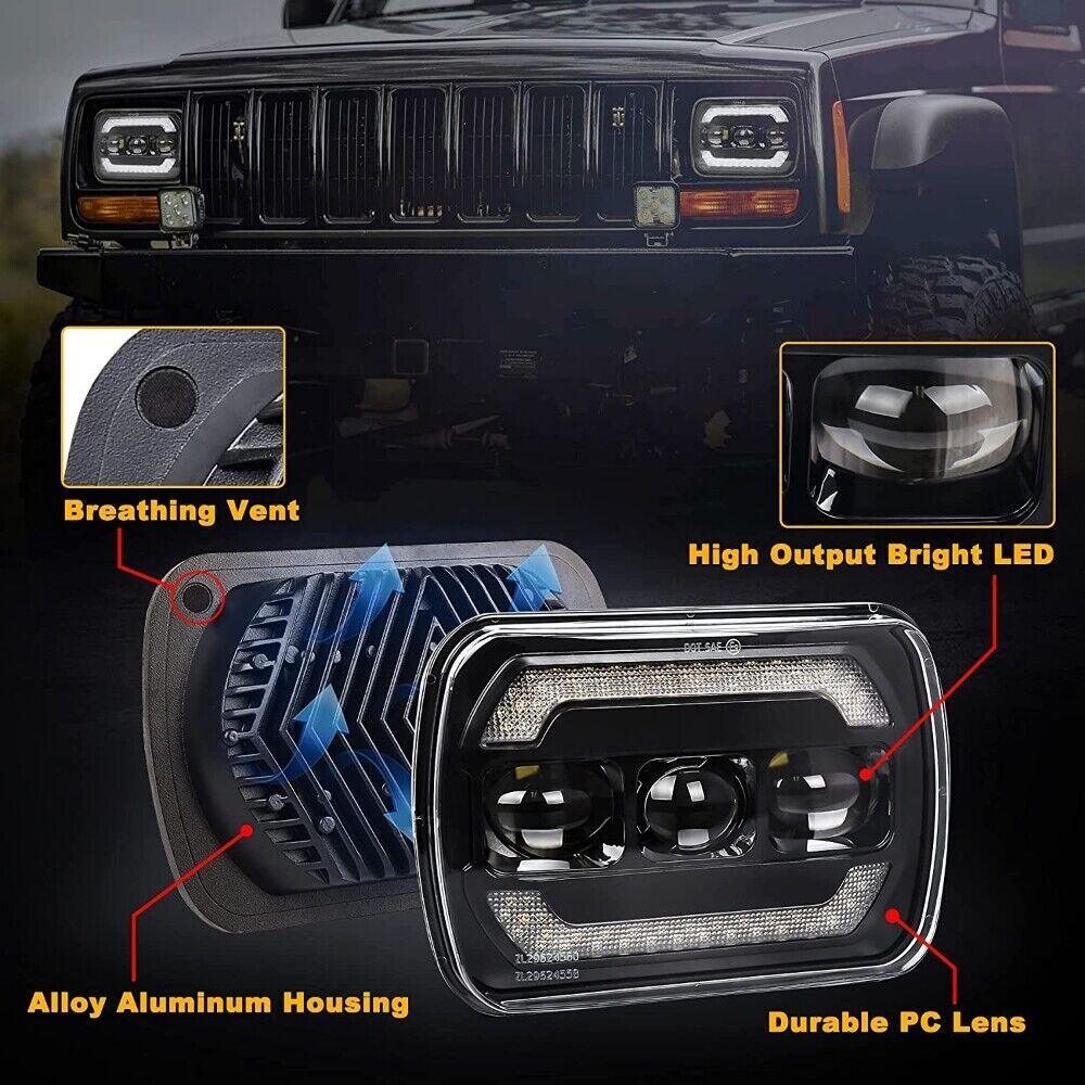 Auxbeam 7x6 Inch Sealed Beam LED Headlights with Hi-Lo Beam Yellow Turn Signal