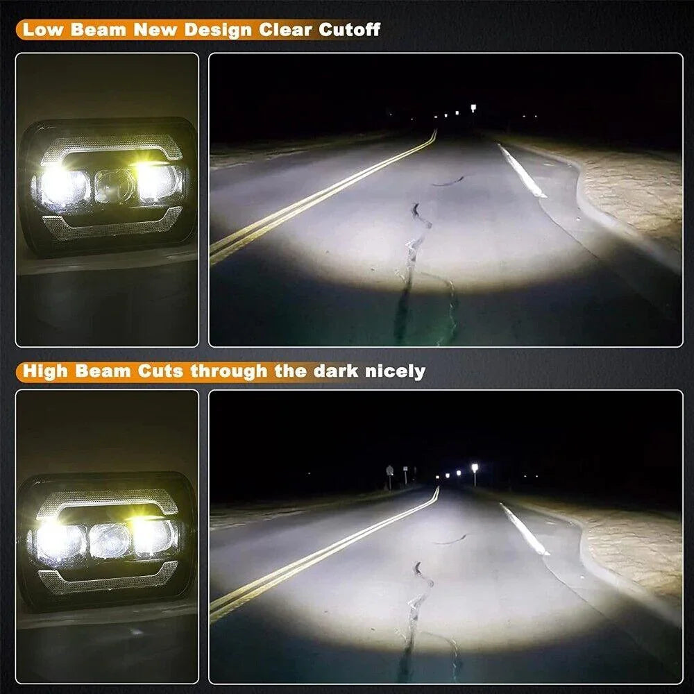 Auxbeam 7x6 Inch Sealed Beam LED Headlights with Hi-Lo Beam Yellow Turn Signal