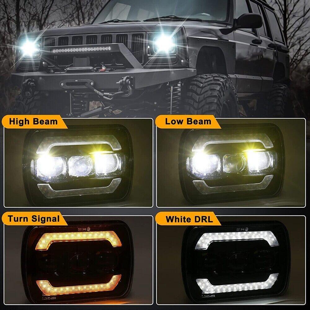 Auxbeam 7x6 Inch Sealed Beam LED Headlights with Hi-Lo Beam Yellow Turn Signal