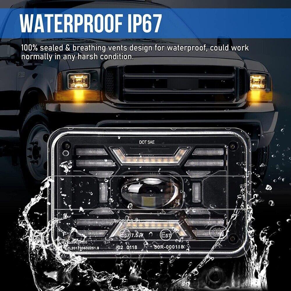 Auxbeam 4x6 Inch Sealed Beam LED Headlights with Hi-Lo Beam DRL Turn Signal