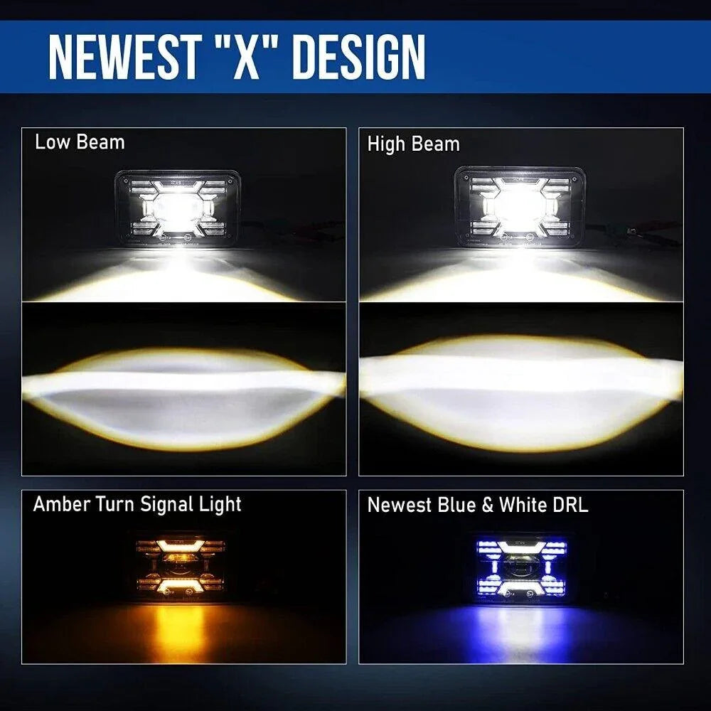 Auxbeam 4x6 Inch Sealed Beam LED Headlights with Hi-Lo Beam DRL Turn Signal